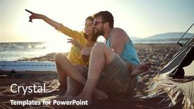  Presentation with far away - Amazing presentation theme having young-couple-enjoying-at-beach backdrop and a tawny brown colored foreground