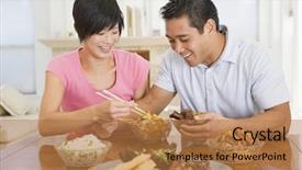  Presentation with chinese food - Colorful theme enhanced with young couple enjoying chinese food backdrop and a coral colored foreground