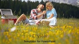  Presentation with activity - Presentation theme consisting of young-couple-enjoying-in-picnic background and a gold colored foreground