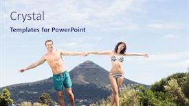  Presentation with pool side - Amazing slides having young couple enjoying near pool side on a sunny day backdrop and a sky blue colored foreground