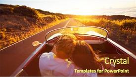  Presentation with classic car - Presentation with young couple enjoying sunset drive background and a tawny brown colored foreground