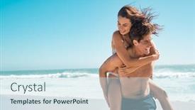  Presentation with young happy couple - PPT theme with young-couple-enjoying-vacation background and a sky blue colored foreground