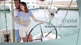  Presentation with yacht - Colorful PPT theme enhanced with young-couple-enjoys-riding backdrop and a lemonade colored foreground