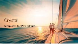  Presentation with sunset sailing - Cool new PPT theme with young-couple-enjoys-sailing backdrop and a lemonade colored foreground