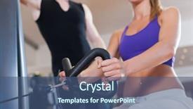  Presentation with machines - PPT theme enhanced with young couple exercising in gym on different power machines to strengthen the muscles the man is personal trainer background and a ocean colored foreground