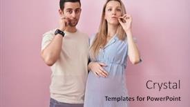  Presentation with lips mouth - Presentation theme having young-couple-expecting-a-baby background and a coral colored foreground