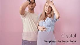  Presentation with memory - Slide set having young-couple-expecting-a-baby background and a coral colored foreground
