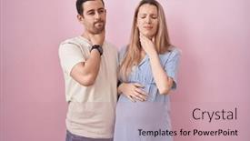  Presentation with baby birthday baloons - Slide deck featuring young-couple-expecting-a-baby background and a coral colored foreground