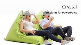  Presentation with virtual reality - Theme enhanced with young couple experiencing virtual reality background and a white colored foreground