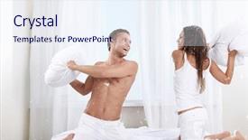  Presentation with catholic couple silhouette of young - Audience pleasing PPT theme consisting of young couple fighting pillows in the bedroom backdrop and a sky blue colored foreground