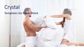  Presentation with good morning couple bed - Cool new theme with young couple fighting pillows on the bed backdrop and a sky blue colored foreground