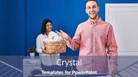  Presentation with achievement - Slides having young-couple-hanging-clothes background and a ocean colored foreground