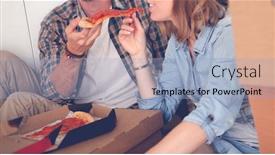  Presentation with new home - Amazing slide set having young-couple-have-a-pizza backdrop and a light blue colored foreground