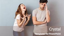  Presentation with broken home upset couple - Slides enhanced with young couple having an argument background and a coral colored foreground