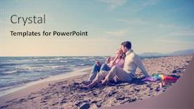  Presentation with making soap - PPT theme having young couple having fun and making soap bubbles on the beach at autumn day background and a light blue colored foreground