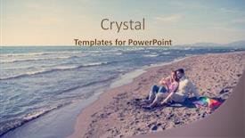  Presentation with making soap - Slides featuring young couple having fun and making soap bubbles on the beach at autumn day background and a soft green colored foreground