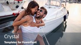  Presentation with dock - Audience pleasing presentation theme consisting of young-couple-having-fun backdrop and a ocean colored foreground