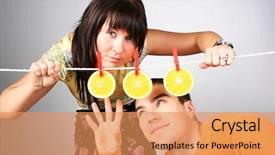  Presentation with fun - Colorful slide deck enhanced with young couple having fun with oranges backdrop and a coral colored foreground