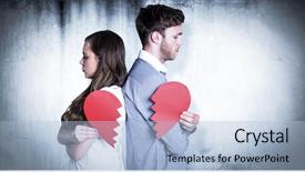  Presentation with broken heart - Colorful presentation theme enhanced with young couple holding broken heart backdrop and a light blue colored foreground