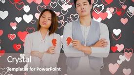  Presentation with broken heart - Audience pleasing PPT theme consisting of young couple holding broken heart backdrop and a gray colored foreground