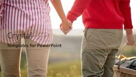  Presentation with relationship - PPT theme enhanced with young-couple-holding-by-hands background and a coral colored foreground