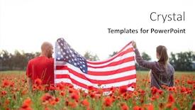  Presentation with independence - Audience pleasing PPT theme consisting of young-couple-holding-flag backdrop and a white colored foreground