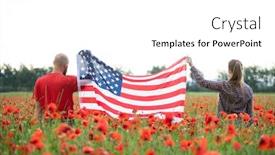  Presentation with independence day - Cool new PPT theme with young-couple-holding-flag backdrop and a white colored foreground