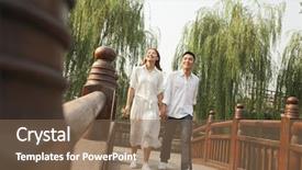  Presentation with crossing bridge - PPT theme enhanced with young couple holding hands background and a violet colored foreground