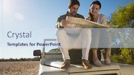  Presentation with vehicle - Presentation theme consisting of young-couple-holding-map background and a sky blue colored foreground
