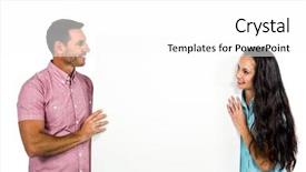 Presentation with white sheet - Slides featuring young couple holding white sheet on white screen background and a white colored foreground