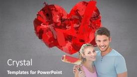  Presentation with paint roller - Beautiful presentation featuring young couple hugging and holding paint roller against grey room backdrop and a gray colored foreground