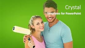 Presentation with paint roller - Amazing slides having young couple hugging and holding paint roller against green vignette backdrop and a tawny brown colored foreground