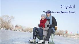  Presentation with skating - Presentation theme featuring young couple ice skating and sitting on ice sled background and a sky blue colored foreground