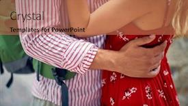  Presentation with relationship - Presentation design consisting of young-couple-in-a-hug background and a coral colored foreground
