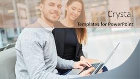  Presentation with airport terminal - PPT theme featuring young-couple-in-airport-terminal background and a coral colored foreground