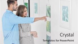  Presentation with art gallery - Slides featuring young couple in art gallery background and a light gray colored foreground