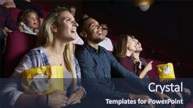  Presentation with cinema - Cool new slide deck with young couple in cinema watching backdrop and a wine colored foreground