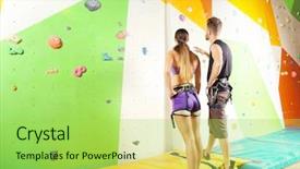  Presentation with gym junior - Slide deck featuring young couple in climbing gym background and a yellow colored foreground