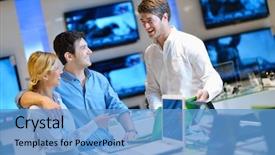  Presentation with consumer electronics - Presentation design with bowls of guacamole and queso with tortilla chips background and a gray colored foreground