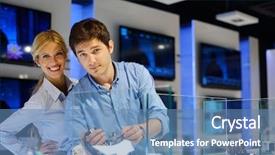  Presentation with consumer electronics - Slide set having young couple in consumer electronics background and a teal colored foreground