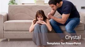  Presentation with domestic violence - Slide set with young-couple-in-domestic-violence background and a violet colored foreground