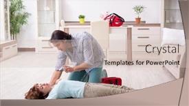  Presentation with first aid - Colorful presentation theme enhanced with young-couple-in-first-aid backdrop and a lemonade colored foreground