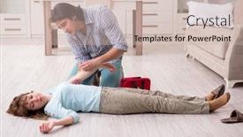  Presentation with first aid - Colorful theme enhanced with young-couple-in-first-aid backdrop and a soft green colored foreground