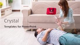  Presentation with first aid - Beautiful PPT theme featuring young-couple-in-first-aid backdrop and a soft green colored foreground