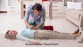  Presentation with first aid - Presentation theme with young-couple-in-first-aid background and a coral colored foreground