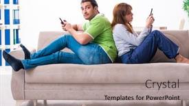  Presentation with gadget - Amazing slides having young-couple-in-gadget-dependency backdrop and a light gray colored foreground