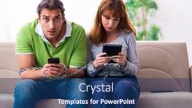  Presentation with gadget - PPT theme with young-couple-in-gadget-dependency background and a ocean colored foreground