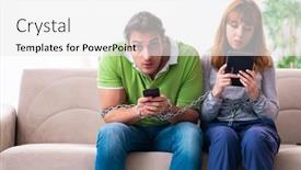  Presentation with gadget - Audience pleasing PPT layouts consisting of young-couple-in-gadget-dependency backdrop and a white colored foreground