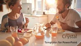  Presentation with love - Beautiful slide set featuring young-couple-in-love-eating backdrop and a coral colored foreground