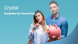  Presentation with piggy bank - Colorful PPT layouts enhanced with young couple in love holding backdrop and a teal colored foreground